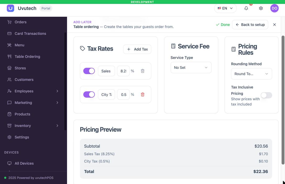 Tax Rates và Pricing Preview