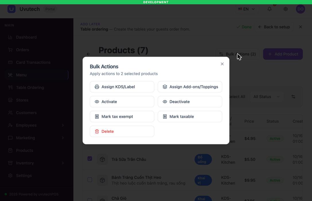 Menu Bulk Actions