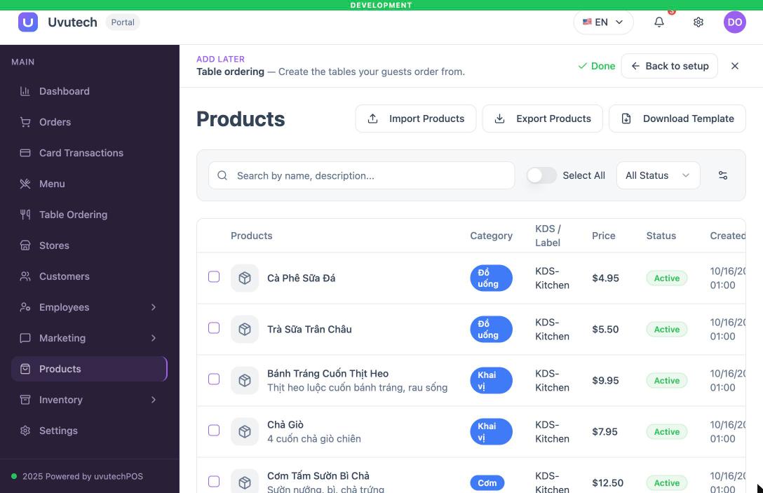 Nút Import / Export / Download Template