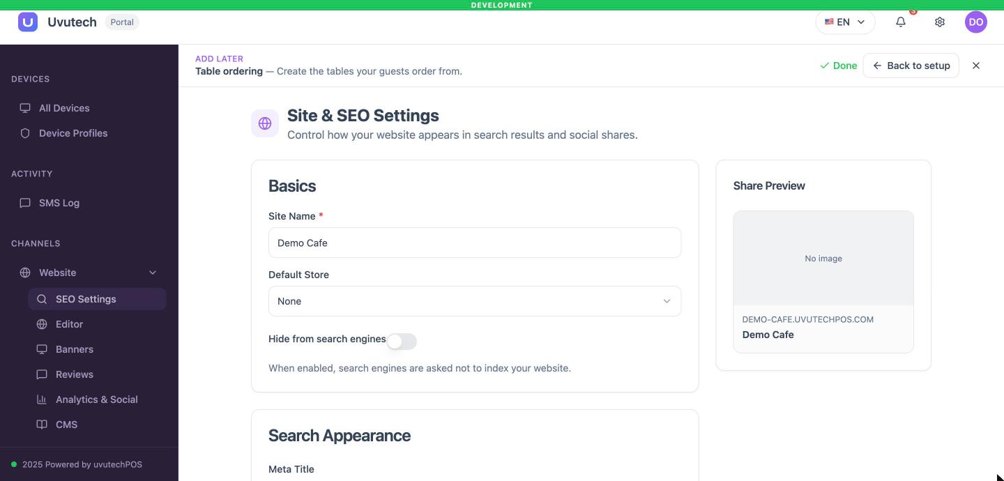 Site & SEO Settings