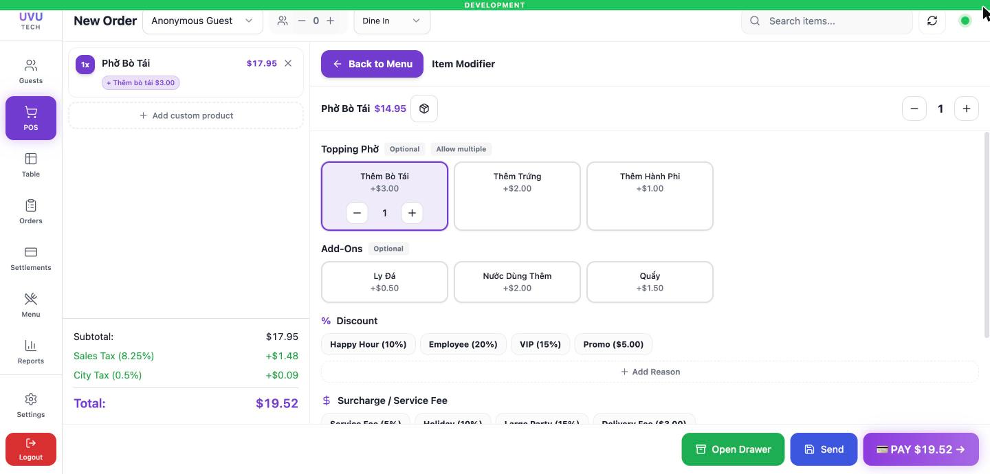 Chọn topping và add-on cho món