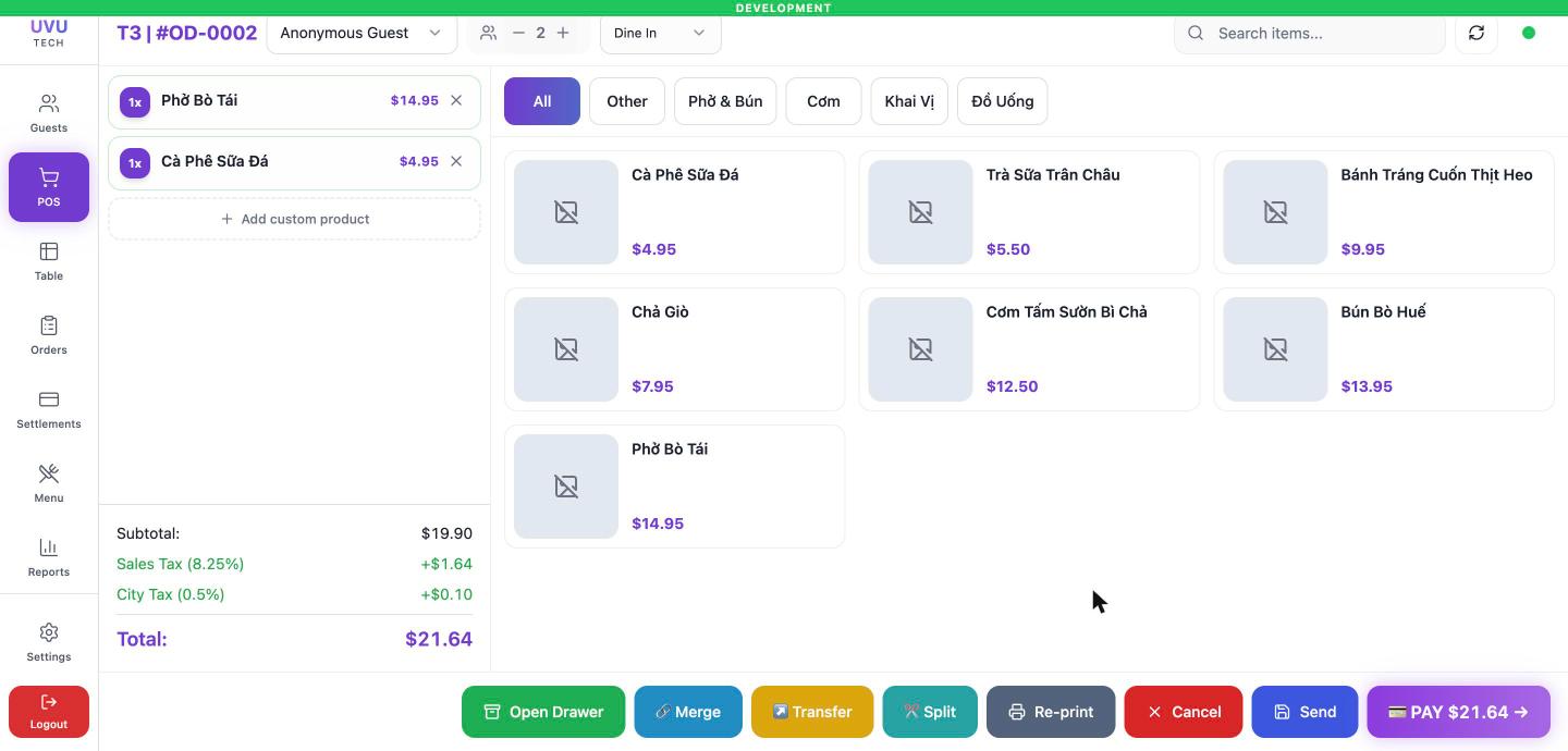 Thanh nút Send, Re-print, Split, PAY