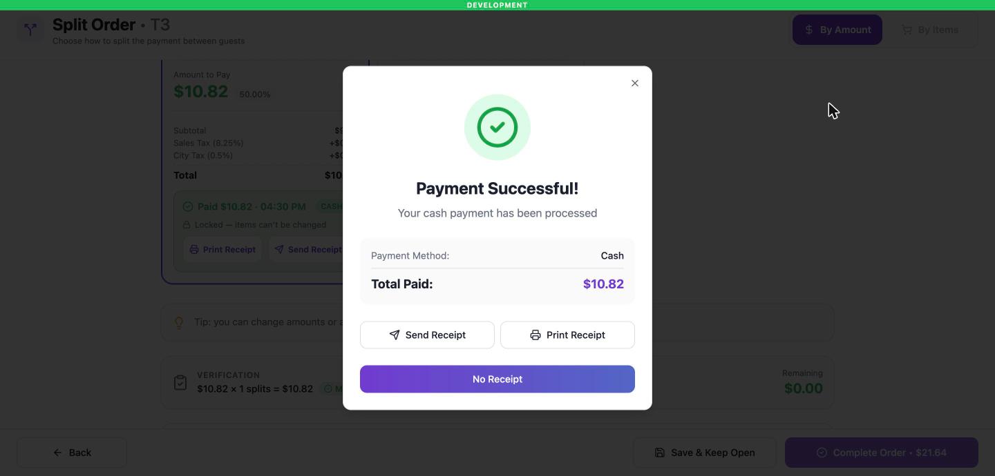 Print / Send / No Receipt sau khi trả