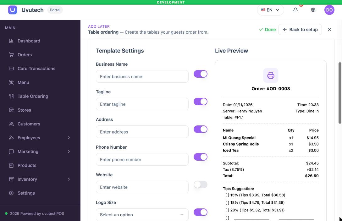 Mẫu Receipt với Live Preview