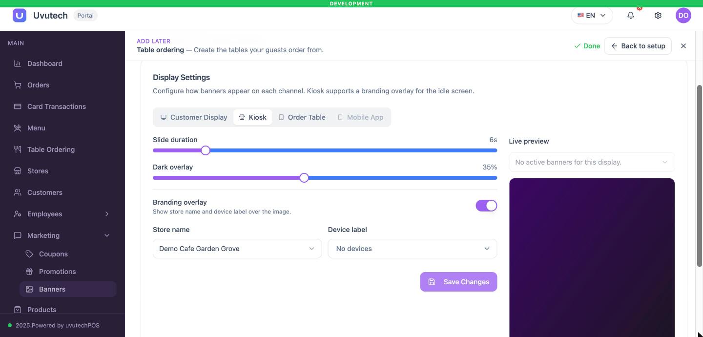 Display Settings của banner