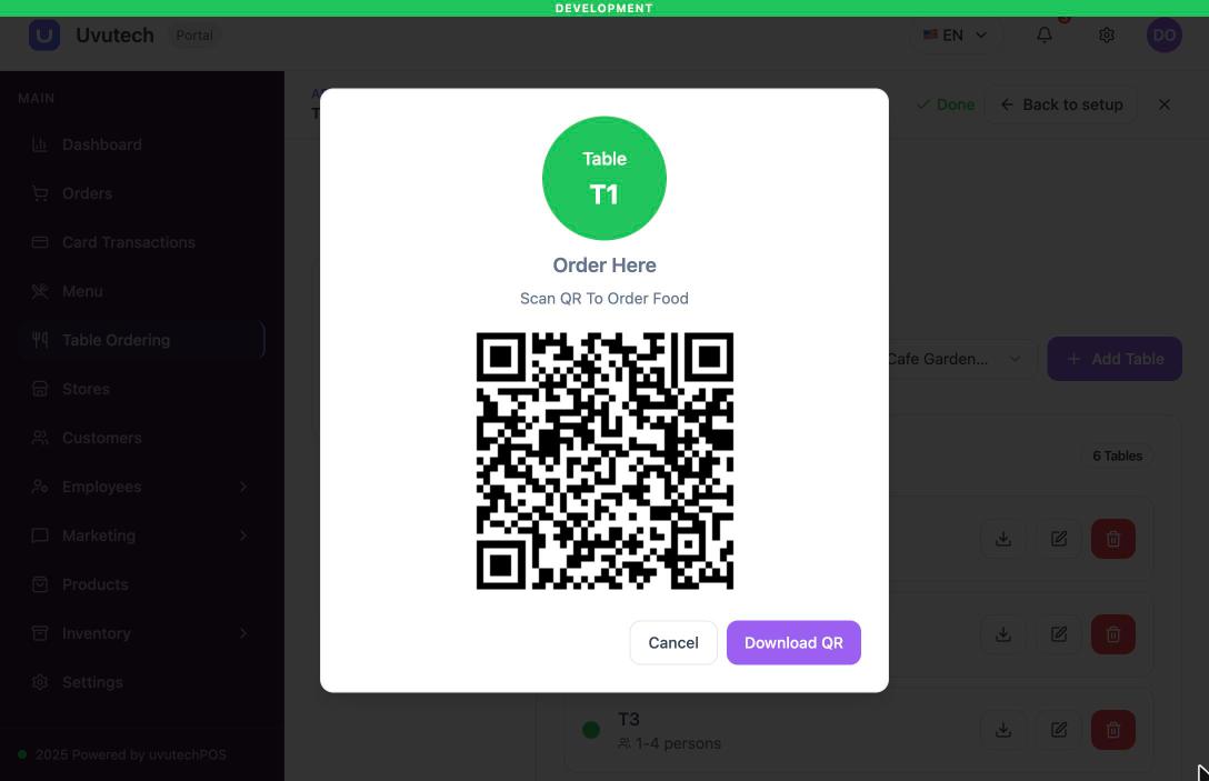 Cửa sổ Download QR của bàn